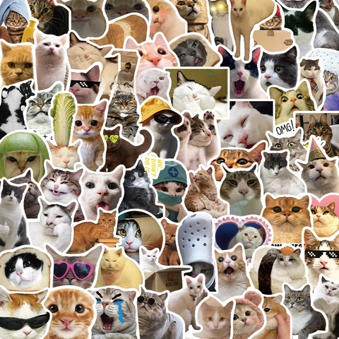 Autocollants Mèmes de Chat Mignon Dessin Animé Drôle Animal Imperméable PVC Décalcomanies pour Ordinateur Portable Bagages Skateboard Coque de Téléphone DIY Décoration
