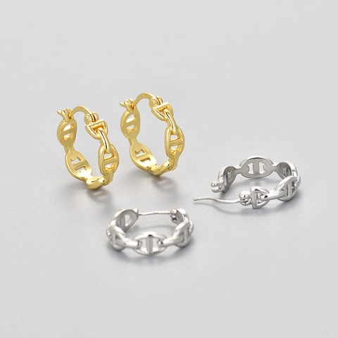 Orecchini A Cerchio Con Maglie A Catena Vintage Geometrico Rame Con Perno In Argento Sterling 925 Gioielli Da Donna