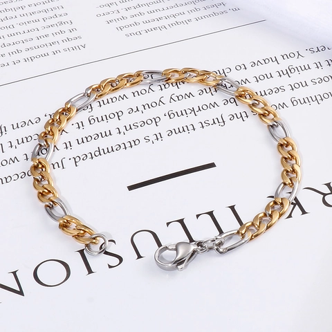 Figaro Gliederkette Halskette Und Armband Zweifarbig Gold Silber Edelstahl Hip Hop Minimalistischer Streetwear Schmuck
