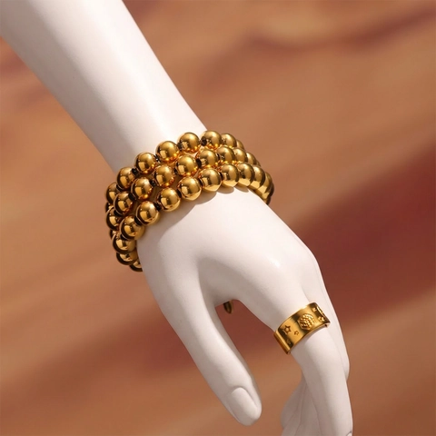 Bracelet En Perles Rondes En Acier Inoxydable Avec Pendentif Coeur Chaîne D'extension Réglable Bijoux De Mode Pour Femmes