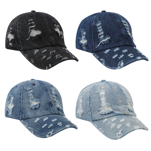 Distressed Washed Denim Baseball Cap Vintage Streetwear Adjustable Cotton Hat For Men Women