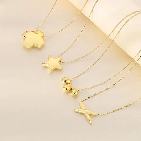 Collana Pendente Acciaio Inossidabile Stella Forma X Goccia D'Acqua Lucido Specchio Gioielli Minimalisti Donne