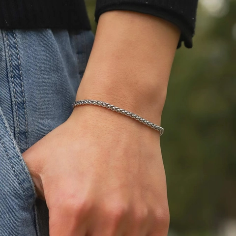Men Stainless Steel Bracelet Silver Color Curb Chain And Figaro Chain Minimalist Vintage Fashion Jewelry For Men Boys