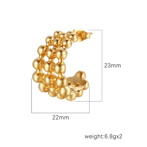 Multi Row Beaded Hoop Earrings Stainless Steel 18K Gold Plated C-Shape Geometric Fashion Luxury Jewelry For Women