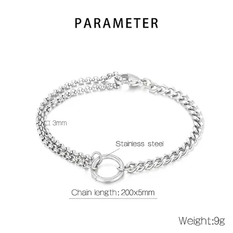 Stainless Steel Splicing Chain Bracelet Asymmetrical Double Layer Cuban Link Hip Hop Jewelry For Men Women