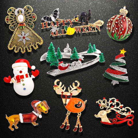 Spilla Di Natale Halloween Pin Lega Smalto Strass Gioielli Festivi Per Donne Uomini Accessori Per Abbigliamento
