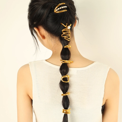 Palito De Pelo Geométrico Acero Inoxidable Minimalista Clip Coleta Vintage Accesorio Color Oro Para Mujer
