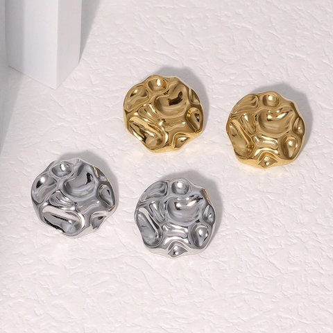 Irregular Wrinkled Stainless Steel Stud Earrings Minimalist Geometric Lava Texture Metallic Statement Jewelry For Women