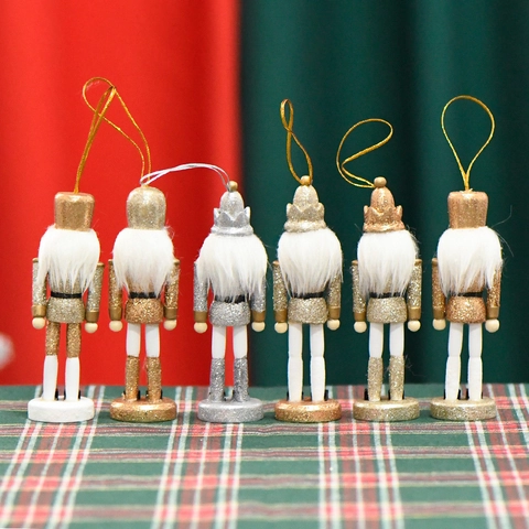 Ornamenti Soldato Schiaccianoci Legno Glitter Marionette Figurine Natale Decorazioni Da Appendere Per Festività Scrivania Classico