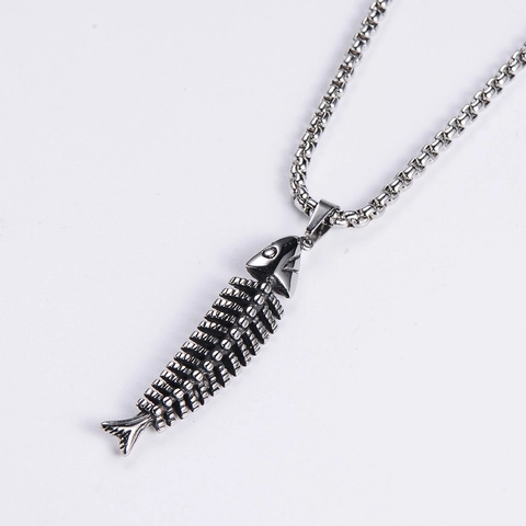 Fish Bone Pendant Necklace 304 Stainless Steel Gothic Punk Vintage Industrial Style Skeleton Jewelry For Men Women