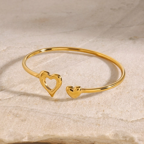 Edelstahl Offener Herz Armreif Armband Für Damen Vergoldet Verstellbarer Minimalistischer Schicker Metallschmuck Handgelenk Zubehör