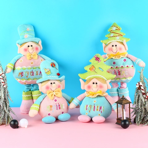Elfe De Noël Gnome En Peluche Polyester Tricoté Jambes Télescopiques Broderie Merry Christmas Décoration De Fenêtre Adorno