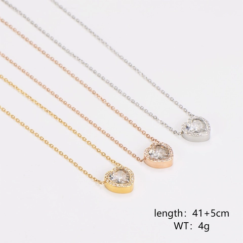 Collar Con Colgante De Corazón Acero Inoxidable 304 Con Circonita Chapado En Oro De 18K Joyería Elegante Para Mujer