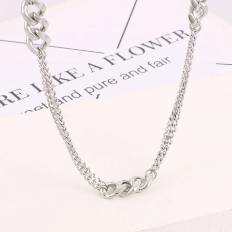 Collar De Cadena Cubana Empalmada Para Hombre Acero Inoxidable Minimalista Hip Hop Streetwear Joyería Color Plata
