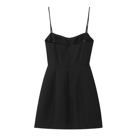 Women Polyester Cami Mini Dress Solid Color Deep V Neck Adjustable Straps Slim Fit Back Zipper Summer Party Elegant