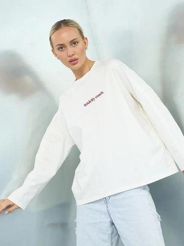Dames T-Shirt Lange Mouwen Katoen Ronde Hals Drop Shoulder Toxicity Coach Print Casual Streetwear