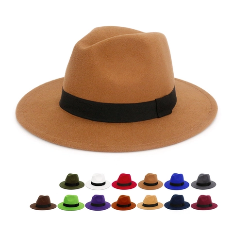 Vintage Fedora Hat Wide Brim Wool Felt Jazz Cap Unisex British Style Retro Party Travel Formal Elegant