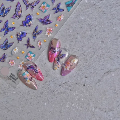 Pegatinas Arte De Uñas Mariposa Púrpura Flor De Durazno Calcomanías Florales Ultra Delgadas Para Mujeres Decoración De Manicura DIY