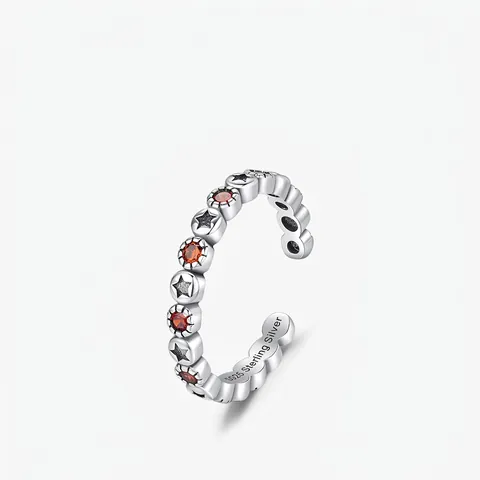 Bague Ouverte Ajustable En Argent Sterling 925 Étoile Avec Zircon Orange Rond Bijoux Vintage Pour Femmes