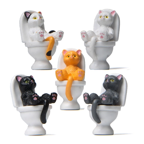 Lustige Cartoon Katze Auf Toilette Sitzend Miniaturfiguren Harz Schreibtisch Ornamente Für Zuhause Büro Deko Neuheit