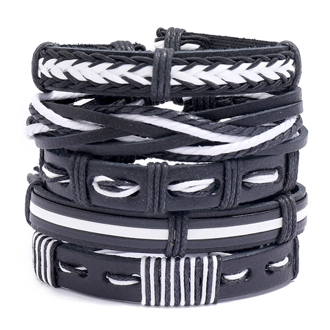 Mehrlagiges Geflochtenes Armband Retro Punk Boho Stil Verstellbares Kunstleder Wachskordel Unisex Handschmuck