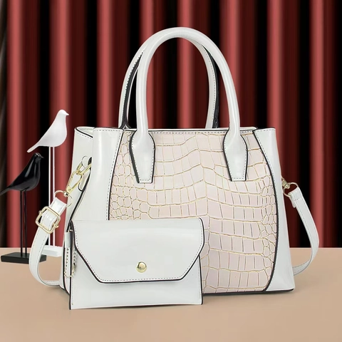 Borsa A Mano E Pochette Donna Pelle PU Motivo Coccodrillo Borsa A Tracolla Grande Capacità Versatile Moda