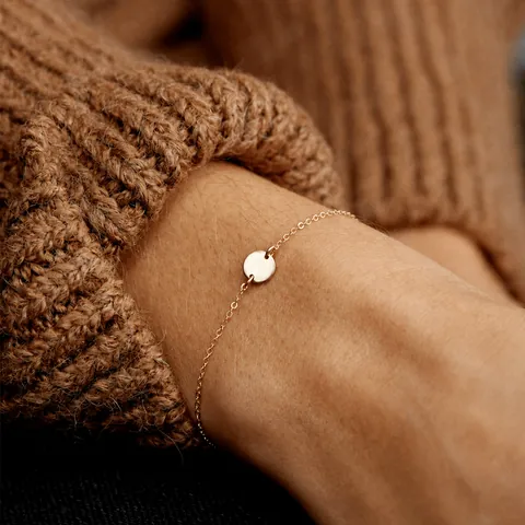 Minimalist Stainless Steel Round Charm Bracelet For Women Adjustable Link Chain Daily Fashion Jewelry Gold Silver Tone Style