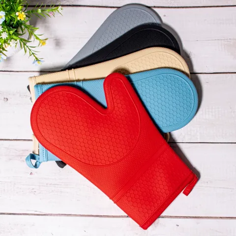 Silicone And Cotton Oven Mitt Heat Resistant Honeycomb Anti Slip Long Kitchen Cooking Glove For Baking Microwave