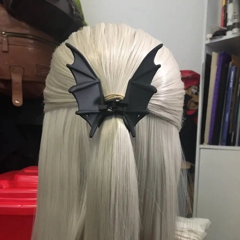 Molletta Per Capelli Con Ali Di Pipistrello Gotica Lega Nero Opaco Clip Squalo Punk Halloween Donna