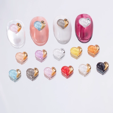 Dijes De Arte De Uñas De Corazón Resina 3D Corazón Decoraciones De Manicura Con Borde De Metal Estilo Dulce DIY