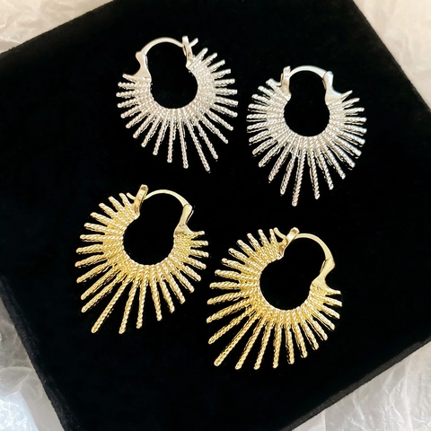 Sunburst Sun Ray Hoop Earrings Alloy Irregular Fireworks Geometric Metal Ear Cuffs Fashion Commute Jewelry For Women