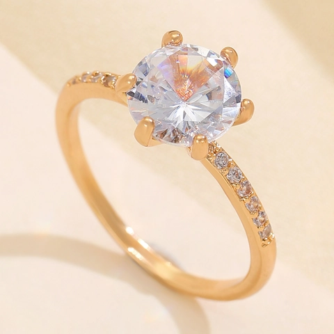 Anillo de Cobre con Circonia de Seis Garras Geométrico para Mujer Diseño de Nicho de Moda Anillo de Compromiso de Boda Joyería de Dedo de Lujo Ligero Regalo