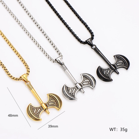 Collana Con Ciondolo A Doppia Ascia Da Battaglia Acciaio Inossidabile 304 Vichingo Nordico Retro Punk Hip Hop Per Uomini