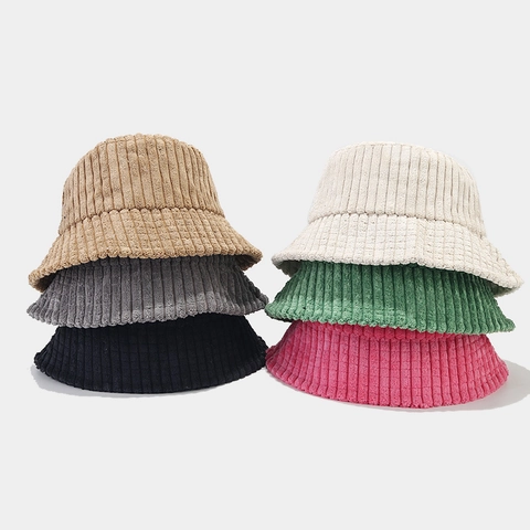 Sombrero De Pescador De Pana Rayas Verticales Gruesas Ala Ancha Cálido Vintage Casual Otoño Invierno Mujeres
