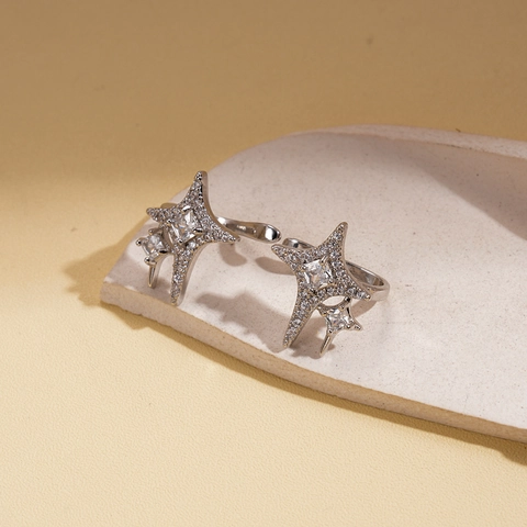 Zirkon Stern Ohrmanschette Clip Ohne Loch Kupfer Ohrringe Für Frauen Minimalistisch Silberton Eleganter Schmuck