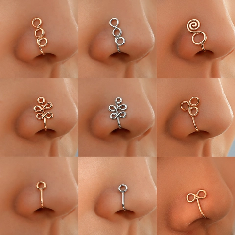 Non Piercing Nose Cuff For Women Men Copper Geometric Entwined Fake Nose Ring Clip On Jewelry U Shaped Infinite Daisy Nose Ring