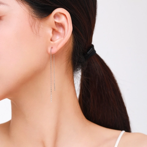 Pendientes De Hilo Plata De Ley 925 Cadena Cruzada Larga Línea Minimalista Joyería Elegante Mujeres