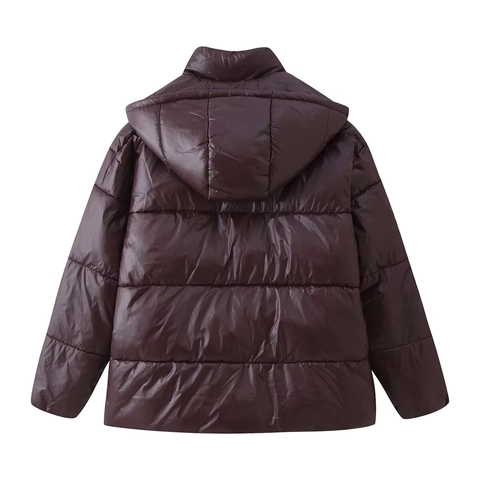 Damen Glänzende Pufferjacke Mit Kapuze Gesteppter Wattierter Mantel Winter Warm Lässig Oberbekleidung Mode