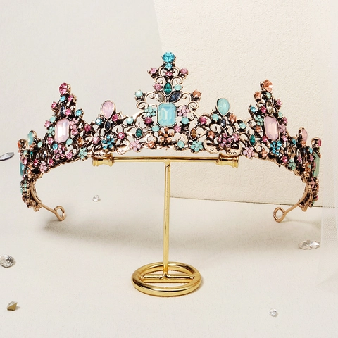 Vintage Barock Königskrone Für Damen Legierung Strass Bunte Edelstein Tiara Für Halloween Maskerade Party Kopfschmuck