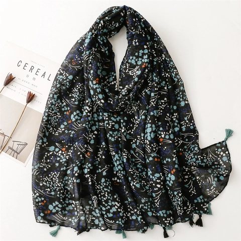 Dames Vintage Etnische Sjaal Met Bloemenprint Polyester Voile Omslagdoek Met Kwastjes Zonbescherming Reisaccessoires