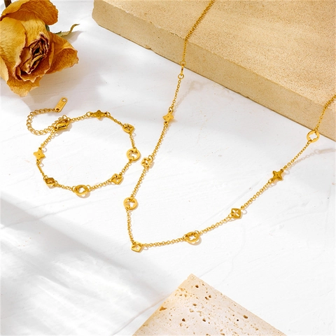 Kleeblatt Halskette Und Armband Edelstahl Vergoldet Minimalistisch Schick Elegant Schmuck Geschenk Für Damen