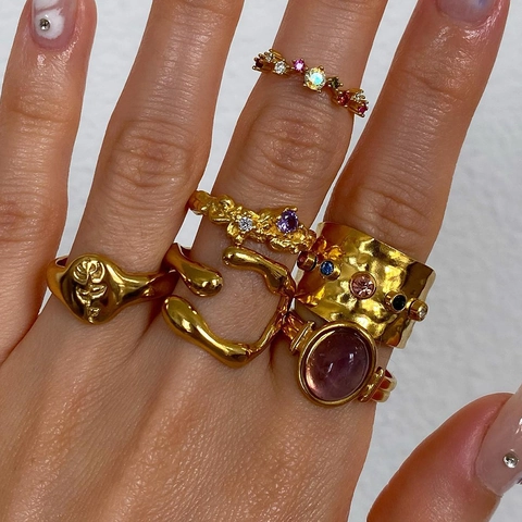 Unregelmäßiger Geometrischer Edelstahl Ring Verstellbar Für Damen Vergoldet Individueller Hip Hop Ins Stil Fingerschmuck