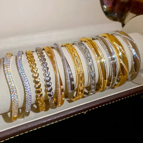 Elegante Hartring Armband Voor Dames Verguld Koper Met Pavé Zirkoon Luxe Minimalistische Stijl Sieraden