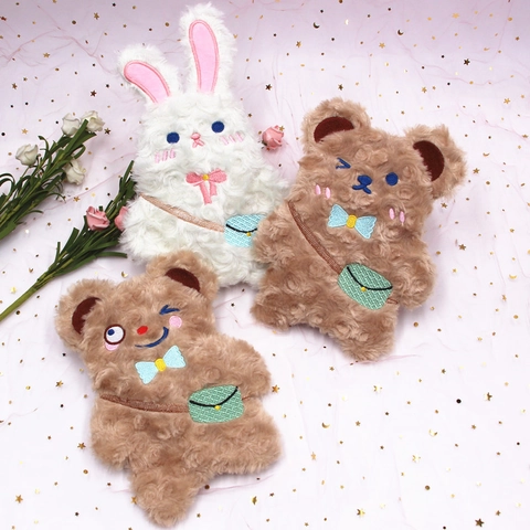 Astuccio In Peluche Kawaii Forma Orso Coniglio Cartone Animato Grande Capacità Borsa Porta Cancelleria Pochette Morbida Ragazze
