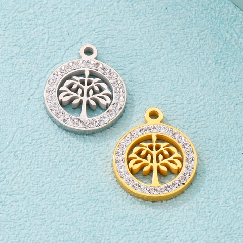 Ciondoli Albero Della Vita Tondi Acciaio Inossidabile Cavo Albero Dei Desideri Zircone Strass Accessori Per Creazione Gioielli