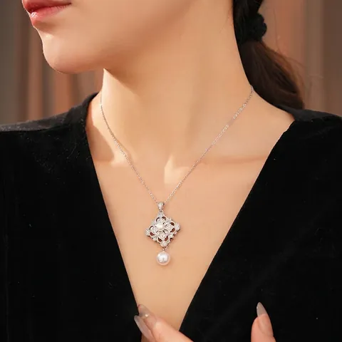 Collana Con Pendente Fiore Rombo Vintage Francese Rame Con Perla Artificial E Zircone Catena Clavicola Gioielli Eleganti Donna