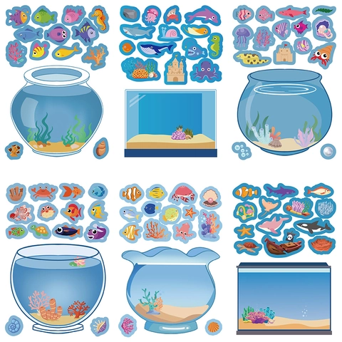 Cartoon Fish Tank Ocean Theme DIY Stickers Waterproof PVC Sea Creatures Decals For Scrapbook Laptop Phone Decor