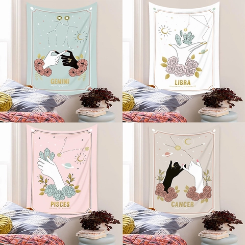 Arazzo Segni Zodiacali Poliestere Decorazione Parete Astrologia Tarocchi Decorazione Stanza Bohemien Sfondo Estetico Camera Letto
