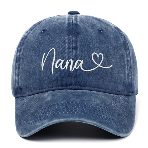 Washed Cotton Baseball Cap Nana Heart Embroidery Vintage Distressed Adjustable Sun Protection Outdoor Hat