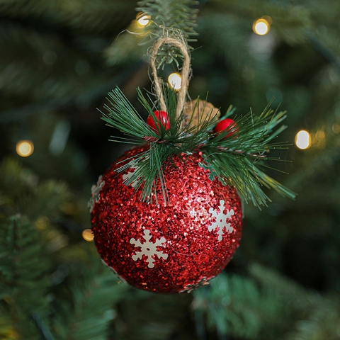 Ornements De Boule De Noël Avec Paillettes Flocons De Neige Aiguilles De Pin Pommes De Pin Baies Décoration Suspendue